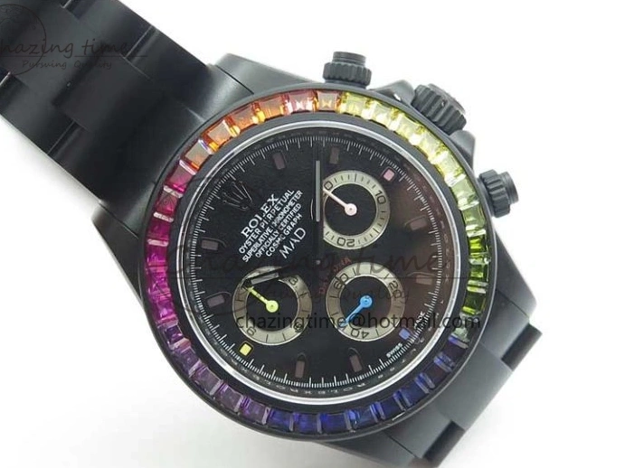 Crystal Bracelet on A7750 Black Edition Rainbow PVD Blaken Best Bezel Dial VR PVD Daytona V2 1226